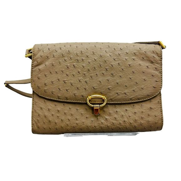 Bally Ostrich Structured Bag Shoulder Clutch Gold Hardware Vintage Bag